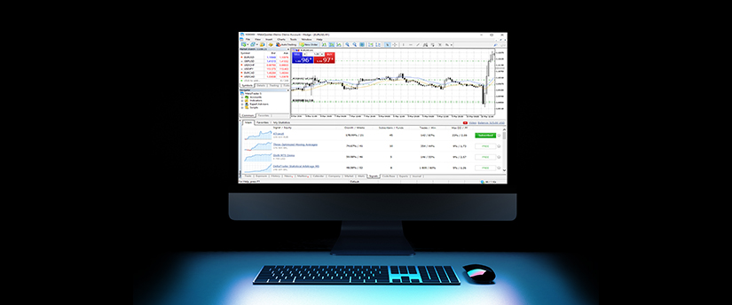 A PC is diligently displaying real-time forex data through the MetaTrader 4 (MT4) and MT5 platforms, empowering traders in the dynamic financial environment.