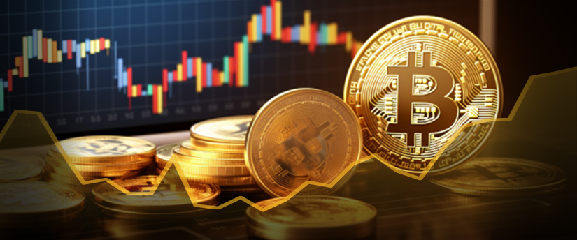 A pile of gold coins sitting on top of a table, representing crypto currency and forex