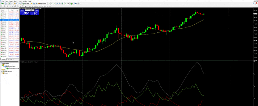 Screenshot of MT4 online forex trading system, a platform used by traders.