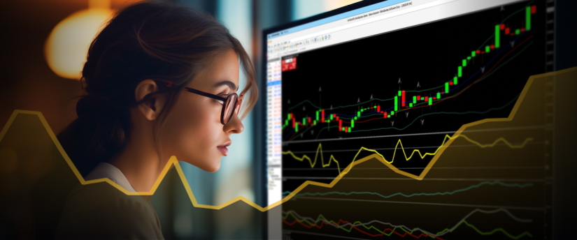 A woman analyzing a chart on a computer screen, focusing on data and making informed decisions.