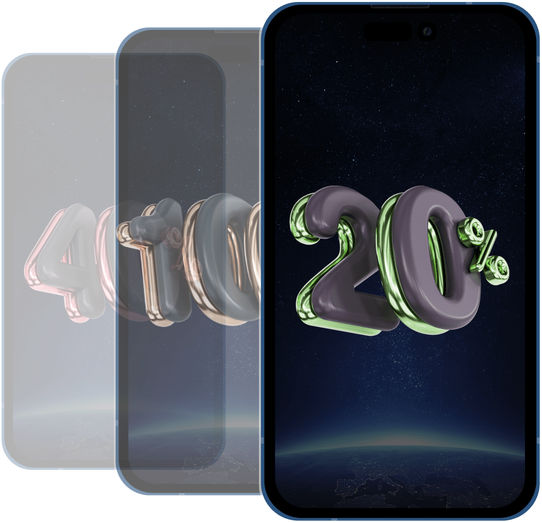 Un smartphone con la inscripción 20%.