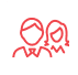 Icono de una línea roja que representa a dos personas juntas.