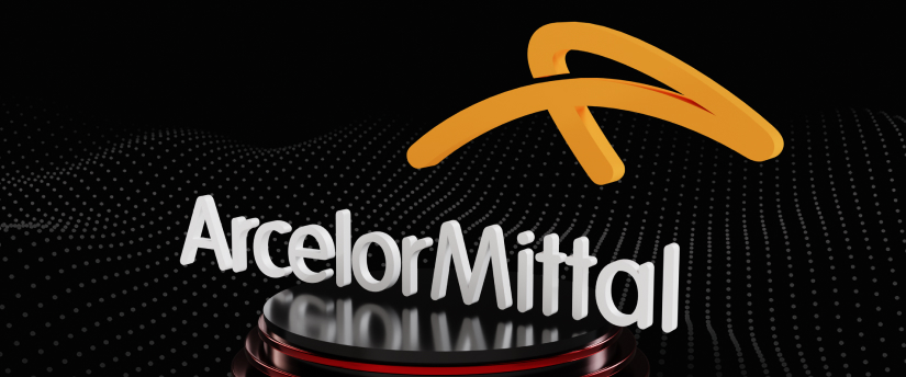The ArcelorMittal logo displayed on a black background.