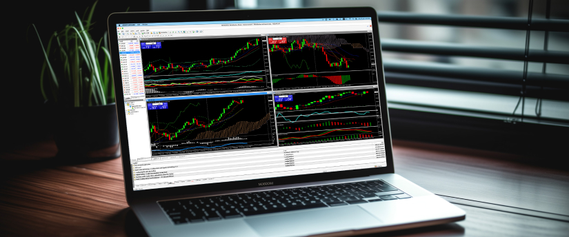 A laptop equipped with multiple screens, illustrating diverse trading options and real-time market information for traders.