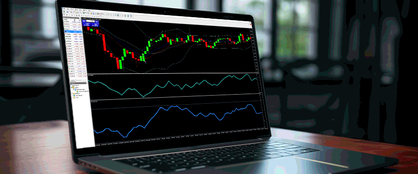 A laptop featuring a forex trading chart, showcasing real-time market fluctuations and trading opportunities.