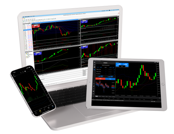 Uma tela de smartphone mostrando aplicativos de trading forex com taxas de câmbio ao vivo e opções de negociação.