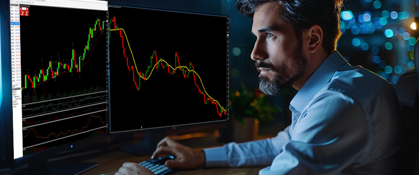 Illustration of a trader balancing fear and greed, representing emotional impact on trading decisions.